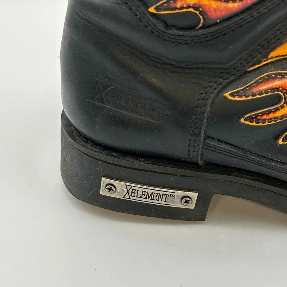 Xelement Motorcycle Boots Men's Black Flames Genuine Leather Lace Up - 10.5